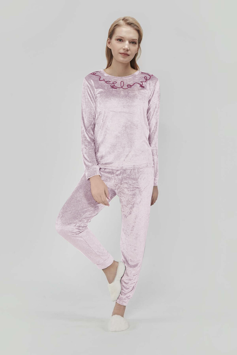 Pudra Love Kadife Bayan Pijama Takımı - 1