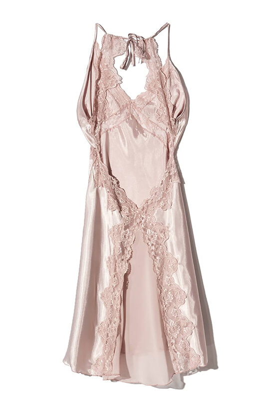 Pudra Saten Sırt Dekolteli Gecelik - NBB