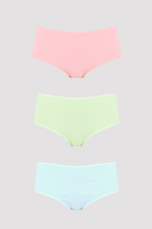 Pudra Yeşil Mavi 3'lü Kaşkorse Yüksel Bel Külot - NBB