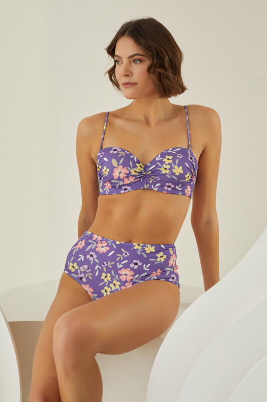 Renkli Bloom Lotus Straplez Tek Üst Bikini - LOYA