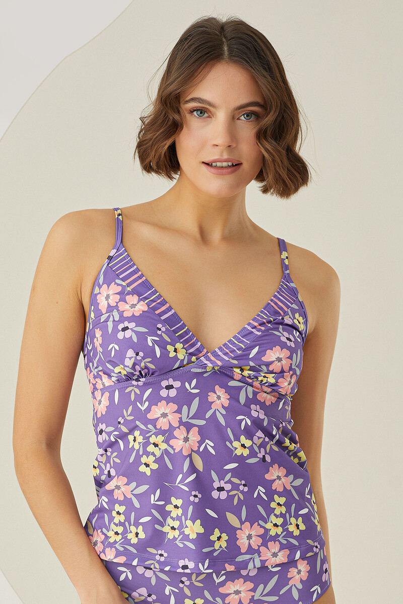 Renkli Bloom Tek Üst Tankini - 2