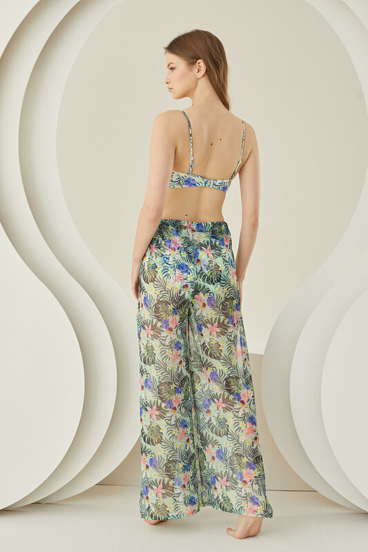 Renkli Branch Flower Pareo Pantolon - NBB