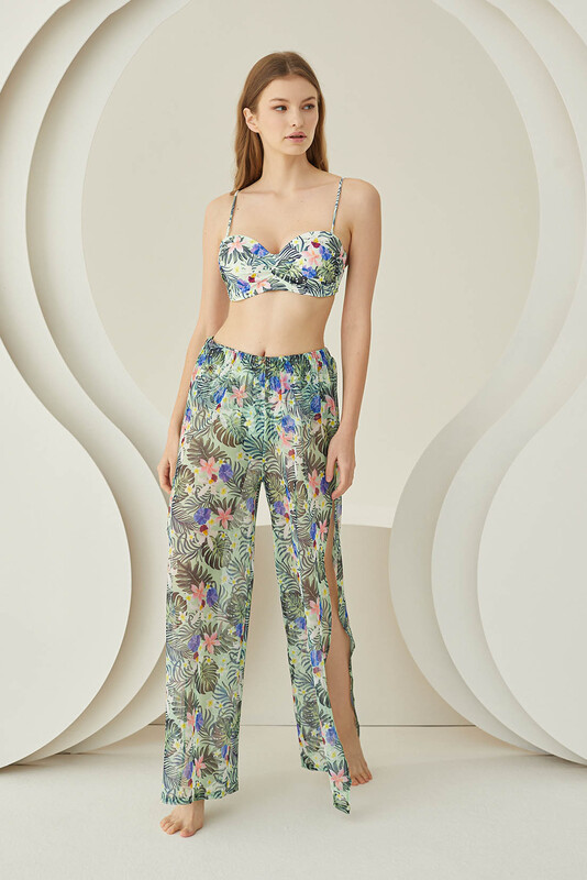 Renkli Branch Flower Pareo Pantolon - NBB