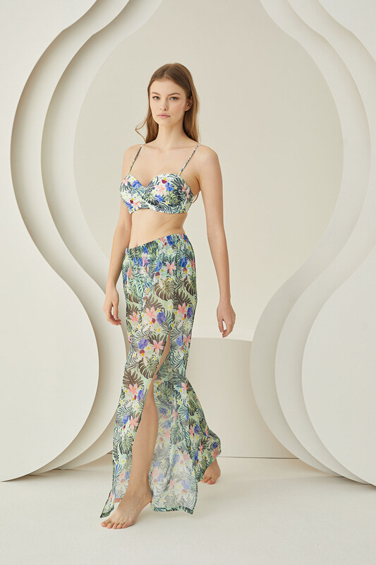 Renkli Branch Flower Pareo Pantolon - NBB