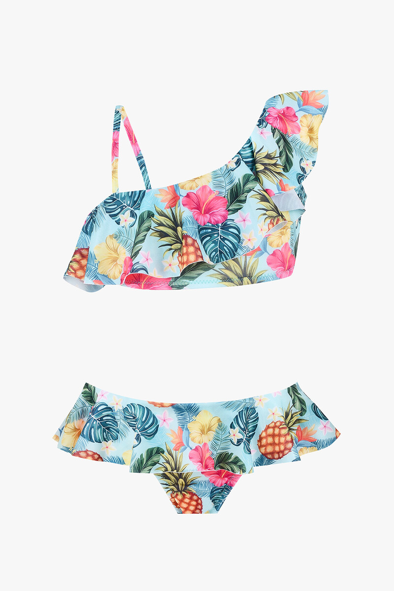 Renkli Çiçek Desenli Kız Çocuk Bikini Takımı - 1