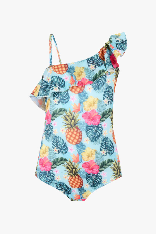 Renkli Çiçek Desenli Kız Çocuk Mayo - LOYA