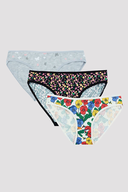 Renkli Desenli 3'lü Slip Külot - NBB
