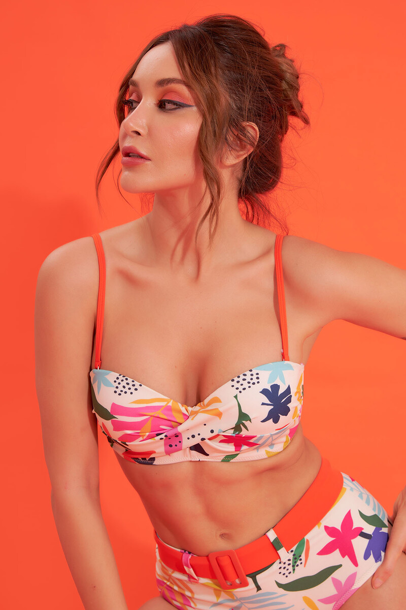 Renkli Egzotik Desen Tek Üst Bikini - 2