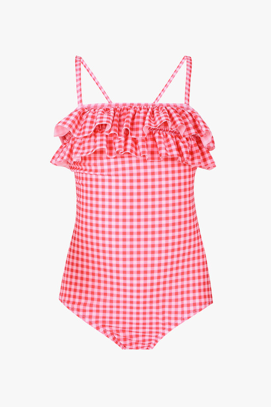 Renkli Kare Desenli Kız Çocuk Mayo - LOYA