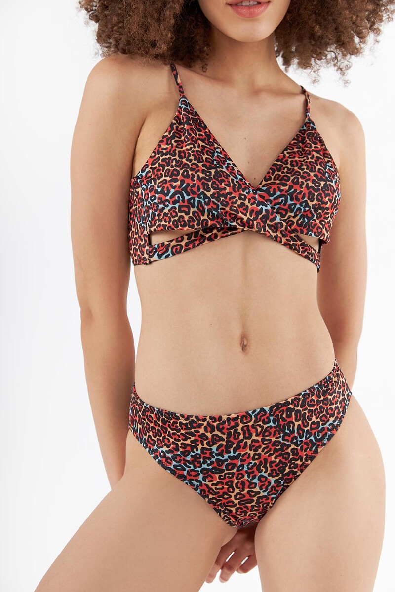 Renkli Leopar Üçgen Tek Üst Bikini - 2