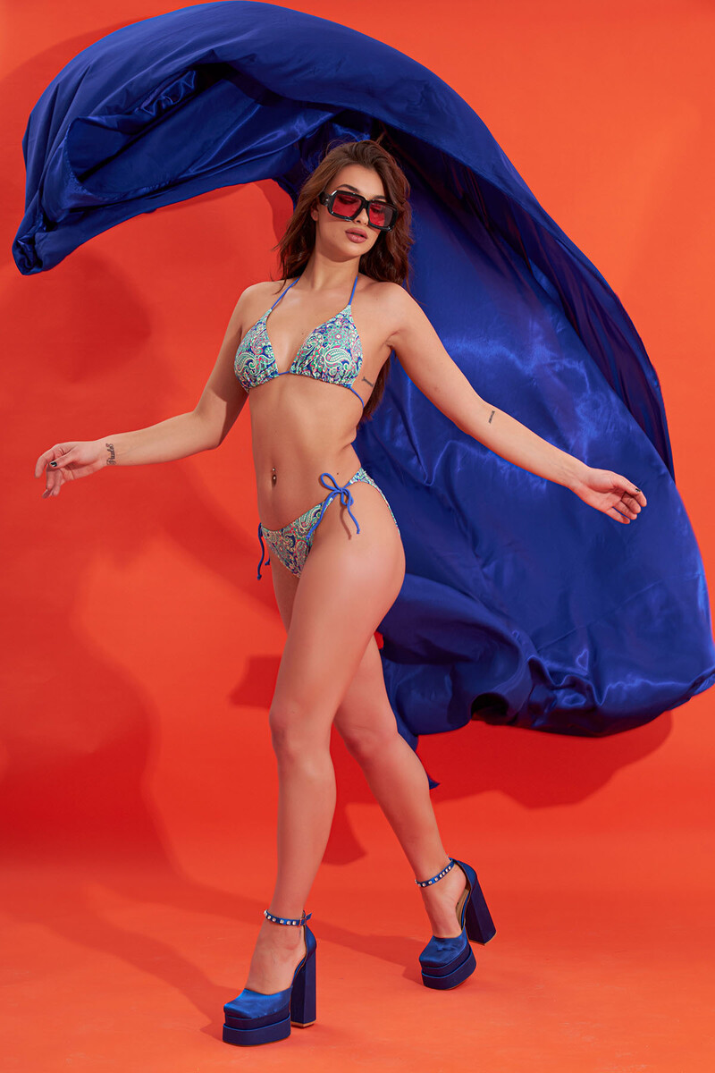 Renkli Marana Yandan Bağlamalı Tek Alt Bikini - 2