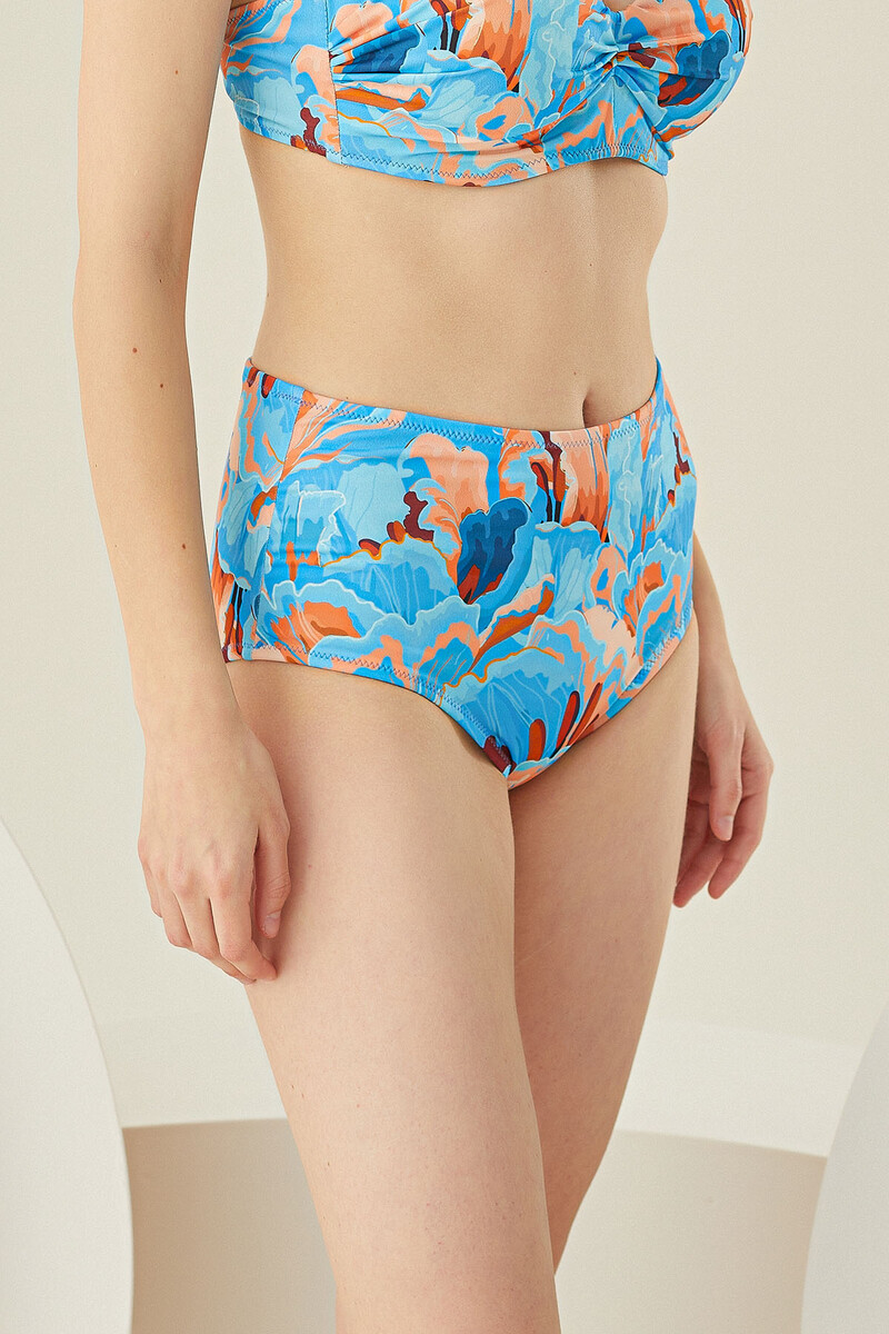 Renkli Mixed Yüksek Bel Tek Alt Bikini - 1