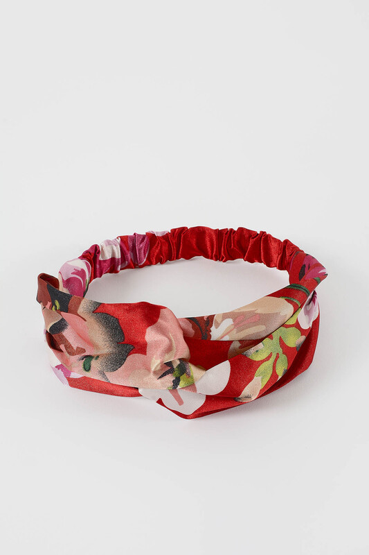 Saten Çiçekli Bandana - Thumbnail