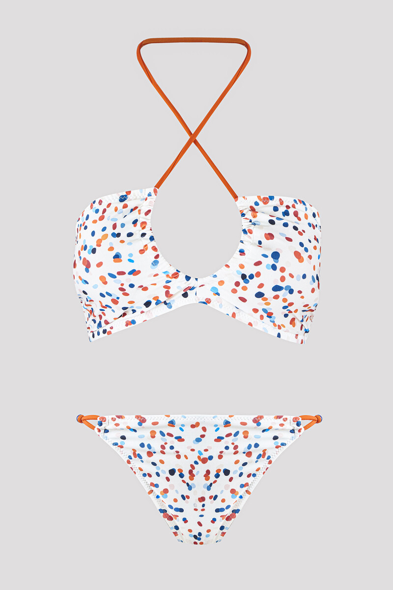 Renkli Triana Boyundan Bağlamalı Straplez Bikini Takımı - 1