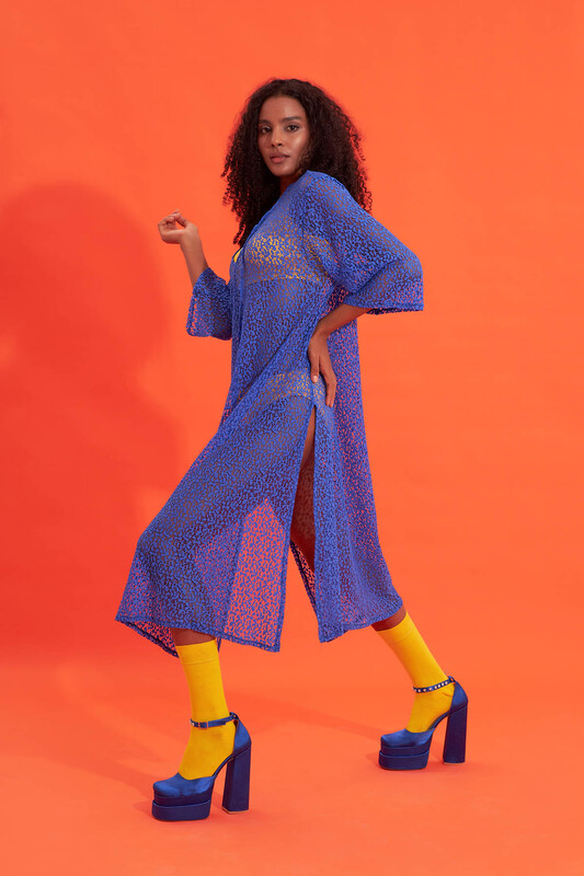 Saks Mavi Dantelli Uzun Elbise Pareo - NBB