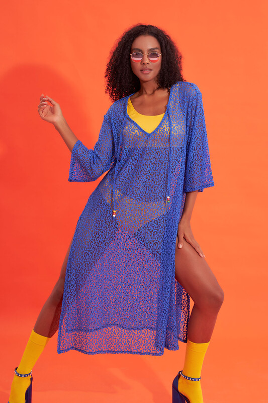 Saks Mavi Dantelli Uzun Elbise Pareo - NBB