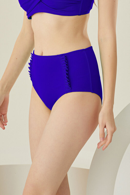 Saks Mavi Yanları Fırfırlı Yüksel Bel Tek Alt Bikini - LOYA (1)