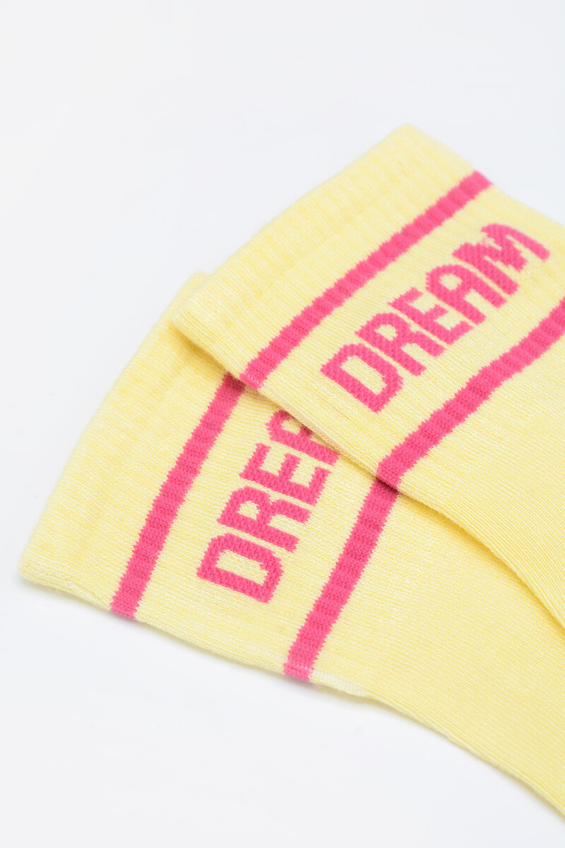 Sarı Dream Slogan Baskılı Soket Çorap - 2