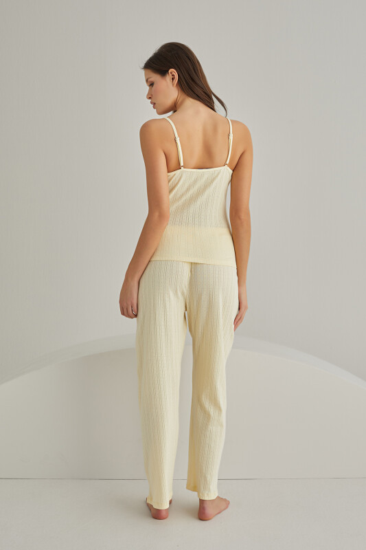 Sarı Hole İnce Askılı Sıfır Kol Pijama Takımı - NBB