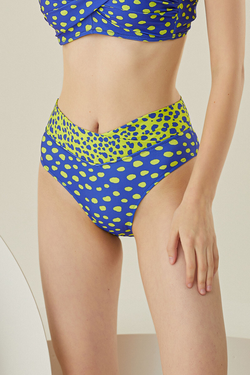 Sarı Lacivert Puantiyeli Tek Alt Bikini - 1