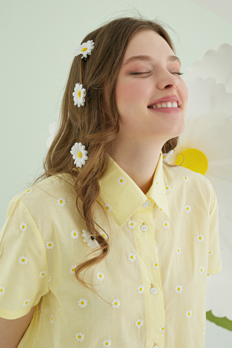Sarı Papatyalı Önden Düğmeli Pijama Takımı - 2