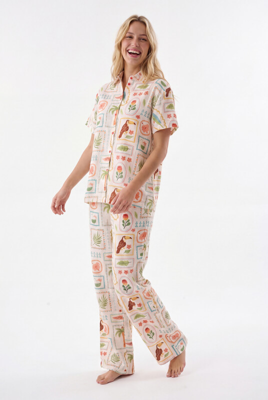 Sarı Seaside Önden Düğmeli Pijama Takım - NBB