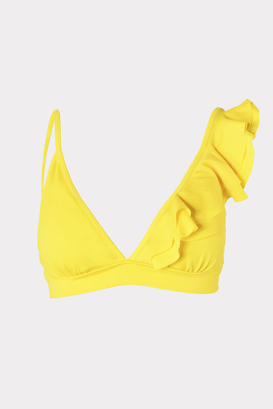 Sarı Tek Omuz Volanlı Üst Bikini - Thumbnail