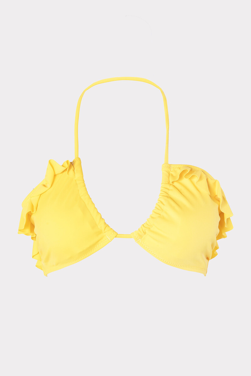 Sarı Volanlı Straplez Tek Üst Bikini - 1