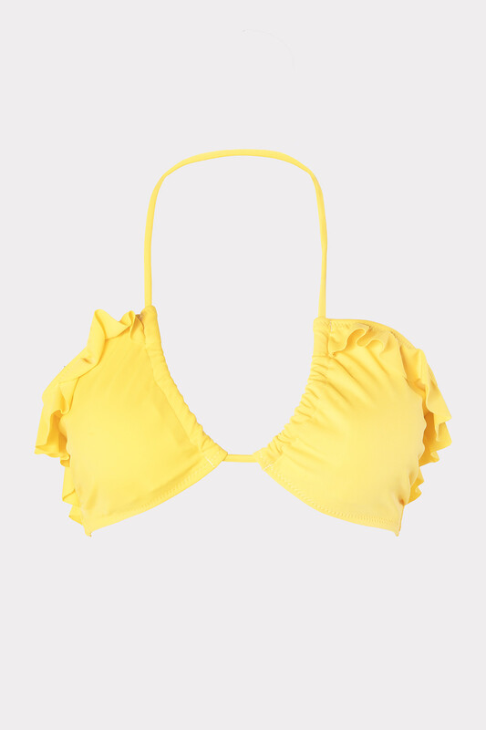 Sarı Volanlı Straplez Tek Üst Bikini - Thumbnail