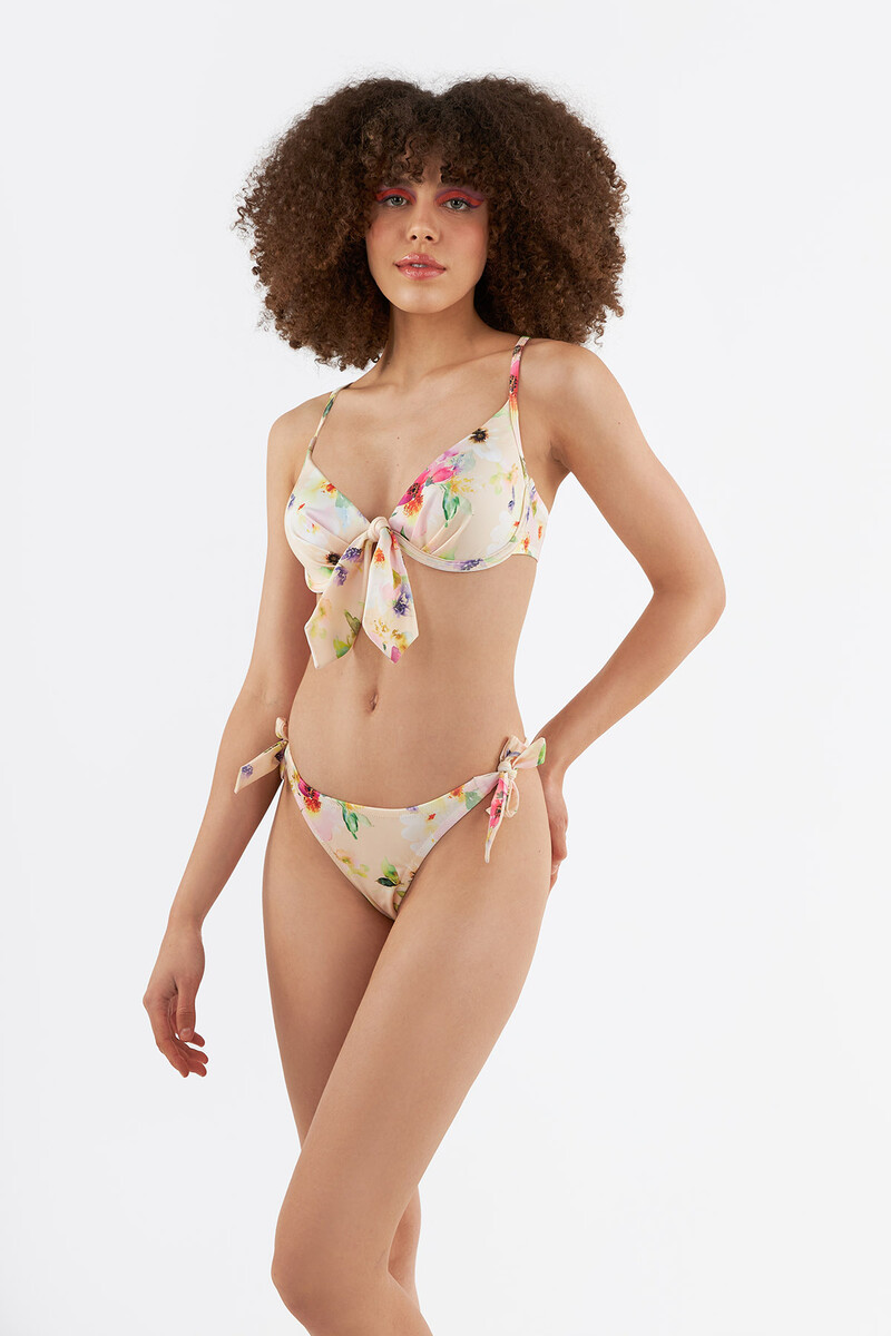 Sarı Yaban Çiçek Desenli Bağlamalı Tek Alt Bikini - 2