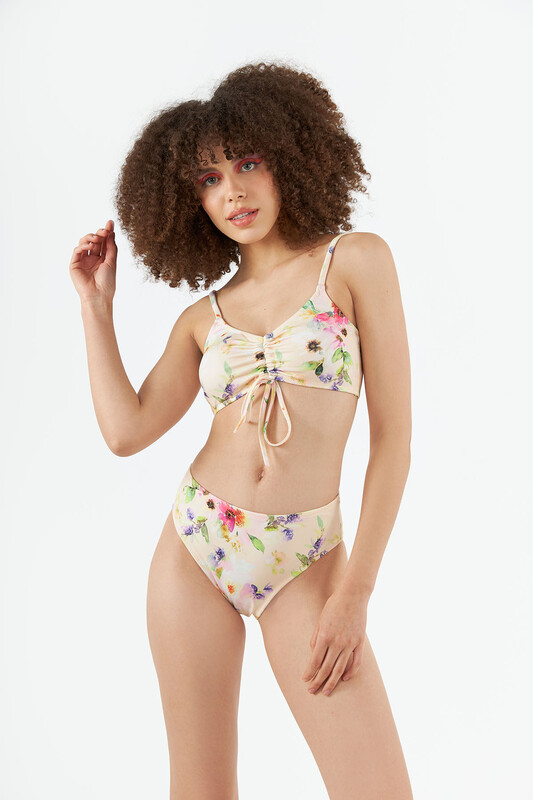 Sarı Yaban Çiçek Desenli Tek Alt Bikini - LOYA (1)