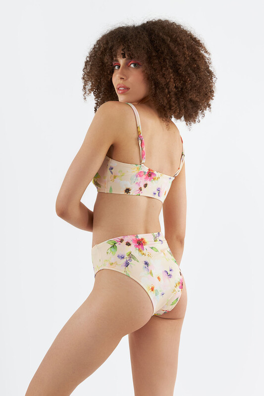 Sarı Yaban Çiçek Desenli Tek Alt Bikini - LOYA