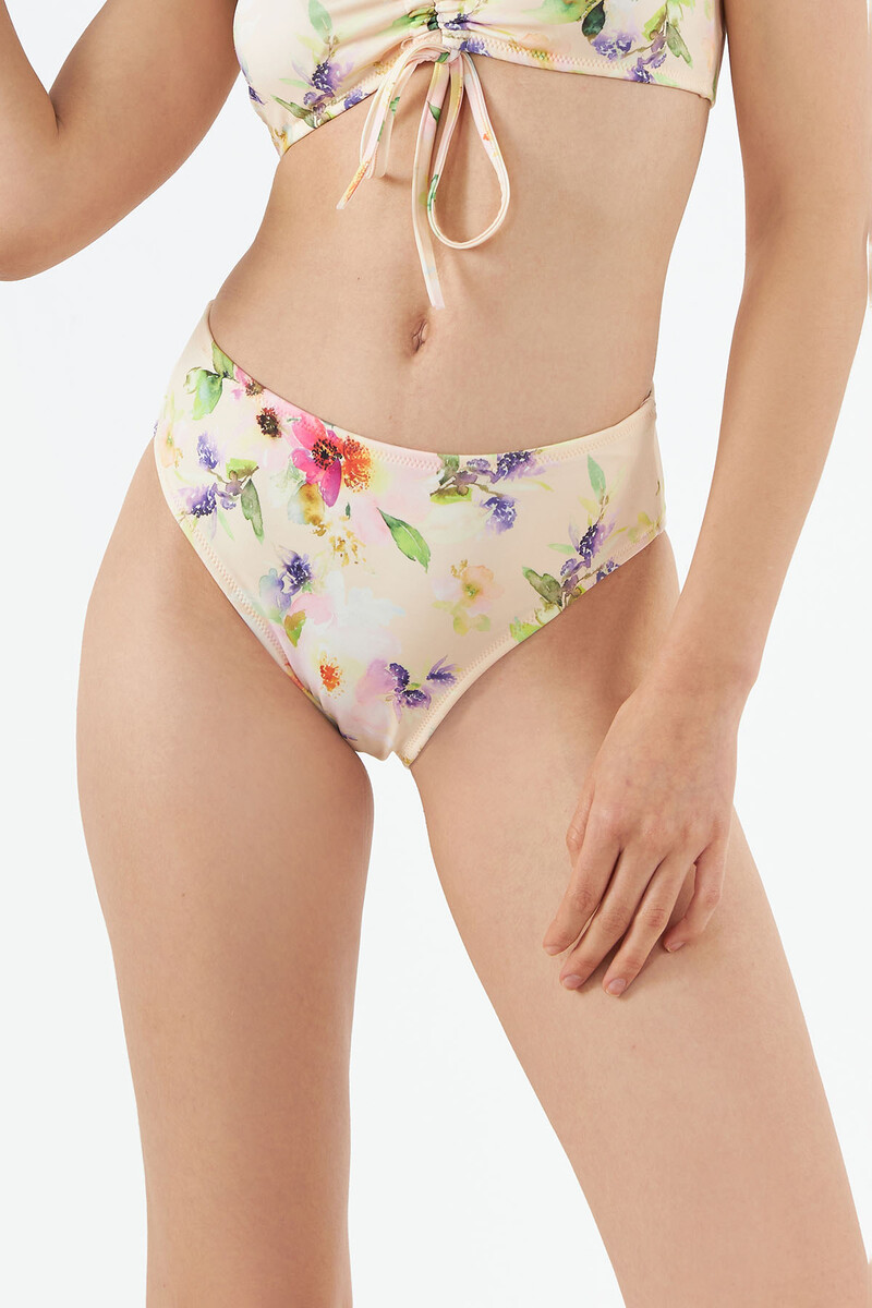 Sarı Yaban Çiçek Desenli Tek Alt Bikini - 1