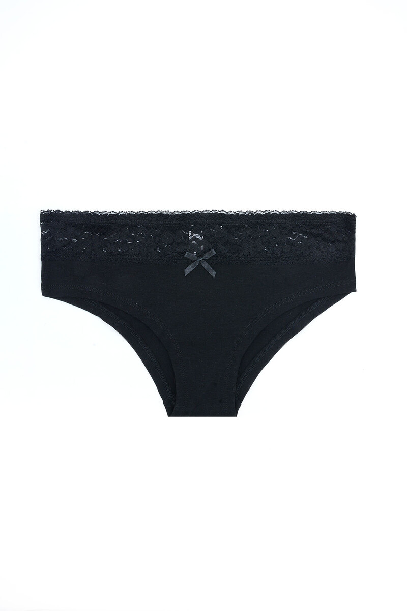 Siyah Beyaz Beli Dantelli 2'li Hipster Külot - 2