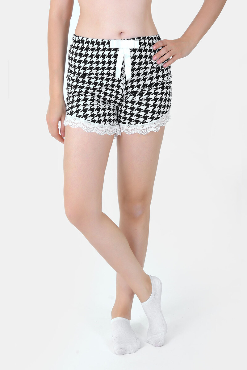 Siyah Beyaz Loya Start Geometrik Şort Pijama Altı - 1
