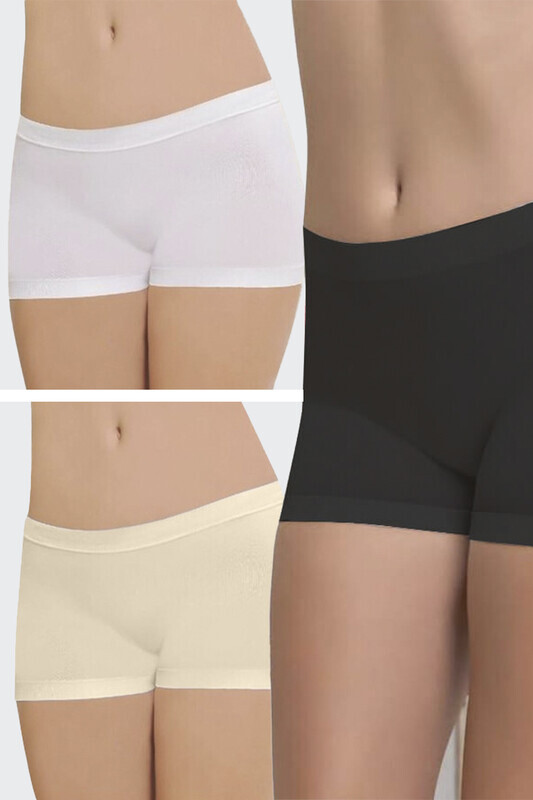 Siyah Beyaz Ten Rengi Dikişsiz 3'lü Ağlı Şort Külot - 1