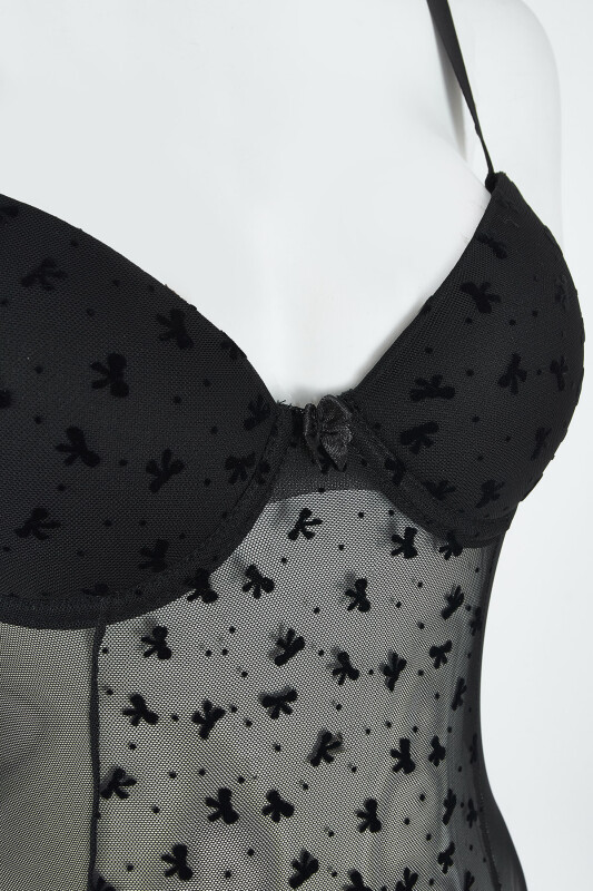 Siyah Bow Hafif Destekli Bodysuit - LOYA (1)