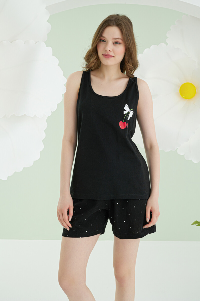 Siyah Bow Şortlu Pijama Takımı - 1