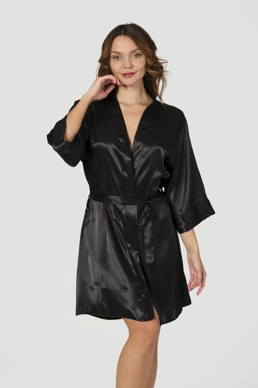 Siyah Bride Saten Sabahlık - NBB