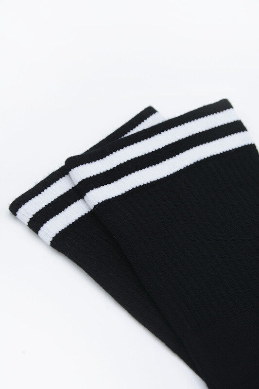 Siyah Çizgili Bambu Soket Çorap - Thumbnail