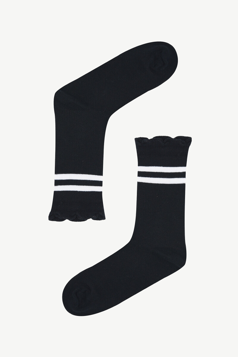 Siyah Çizgili Soket Çorap - 2
