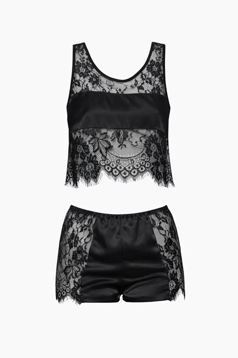 Siyah Dantel Detaylı Şort Büstiyer Takımı - 3
