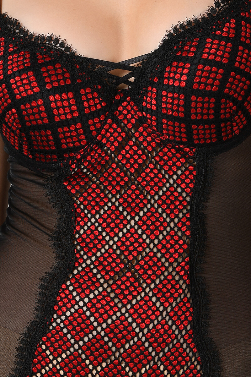 Siyah Dantelli Tül Body - 5