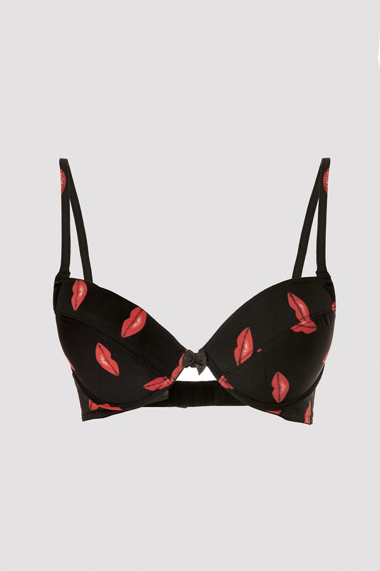 Siyah Desteksiz Dudak Desenli Sütyen - NBB