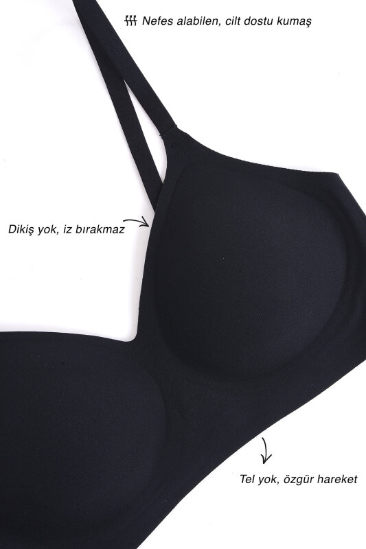Siyah Dikişsiz Lazer Kesim Sütyen - NBB