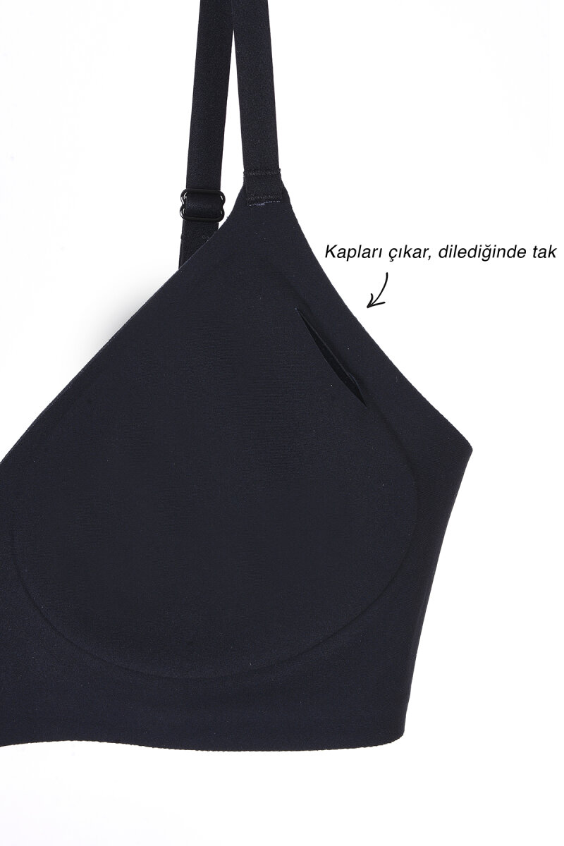 Siyah Dikişsiz Lazer Kesim Sütyen - 4