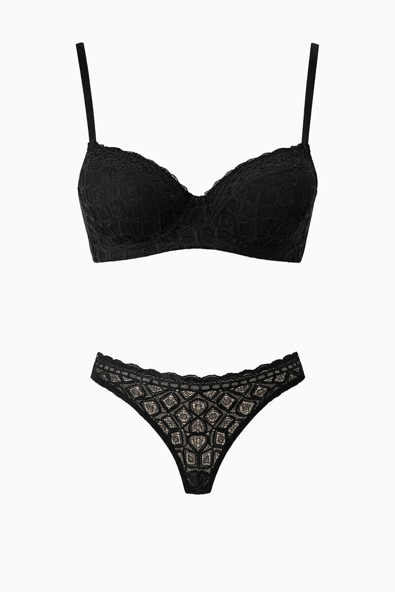 Siyah Easy Lace Desteksiz Straplez Takım - 4