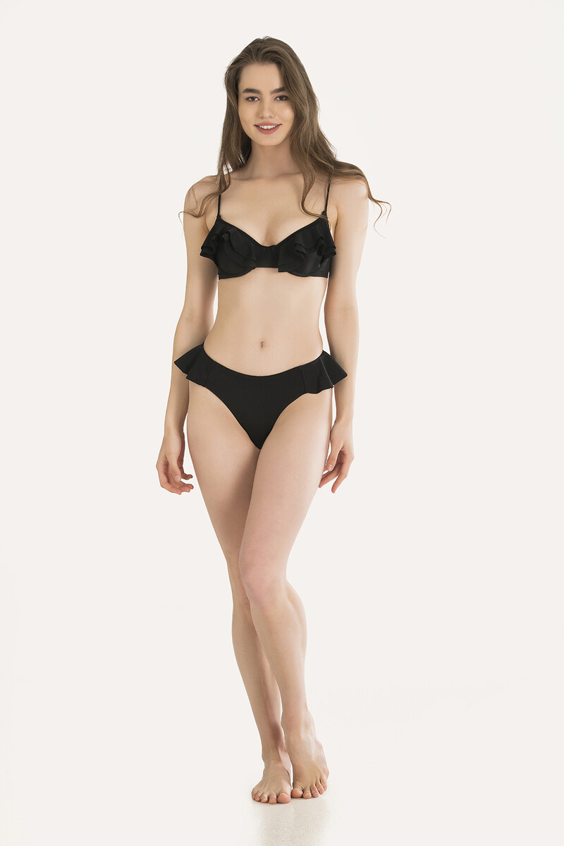 Siyah Fırfır Detaylı Tek Alt Bikini - 2