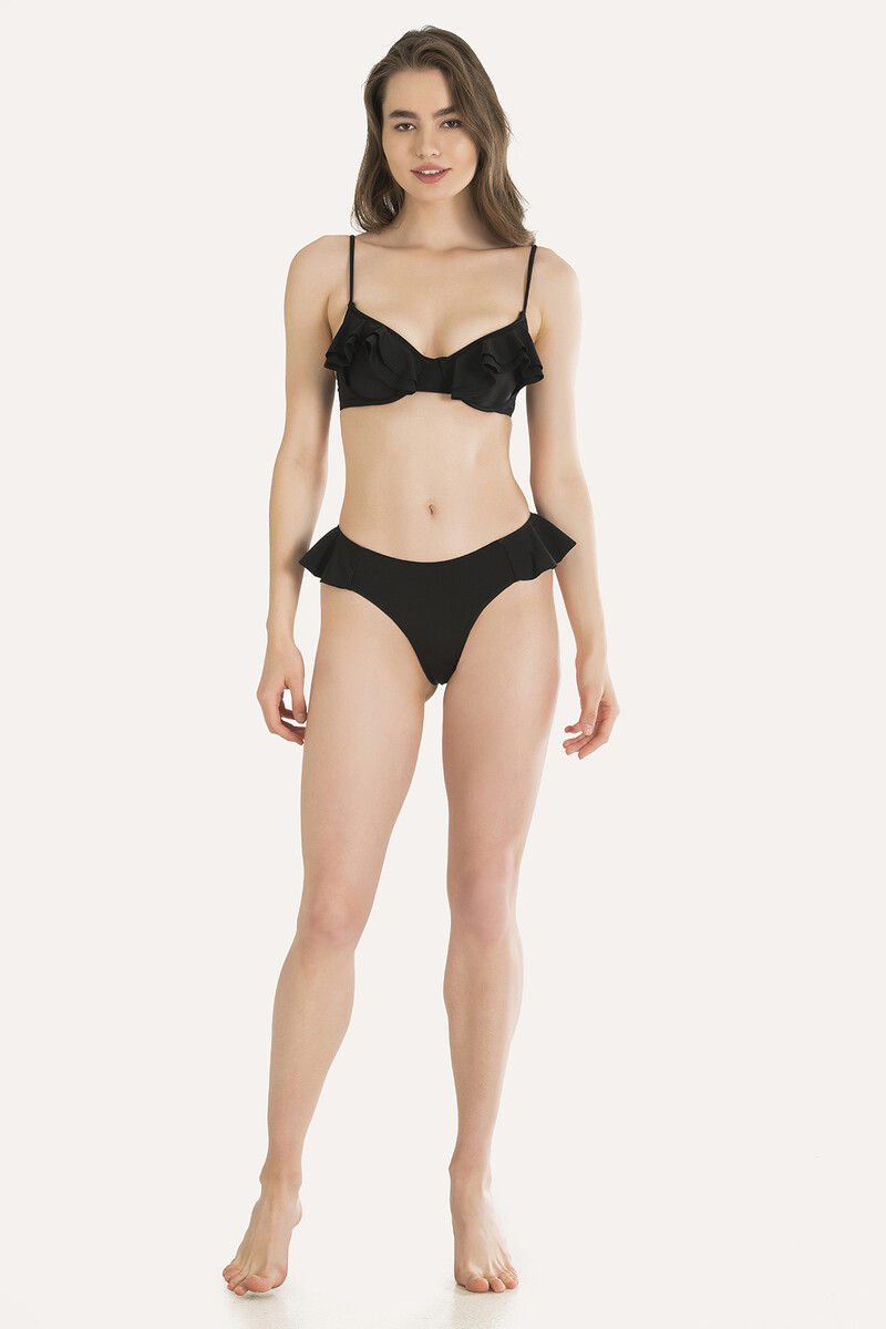 Siyah Fırfır Detaylı Tek Alt Bikini - 4