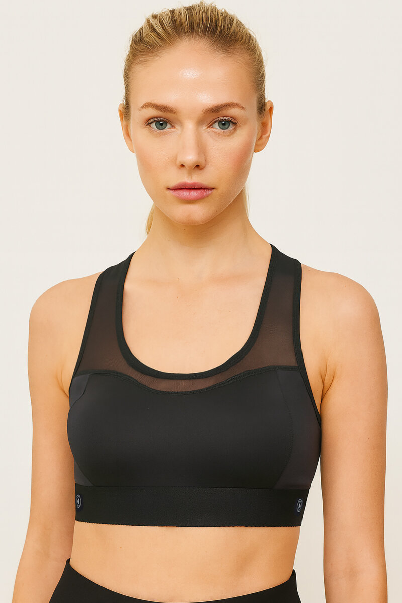 Siyah Fitness Tül File Sporcu Büstiyer - 1